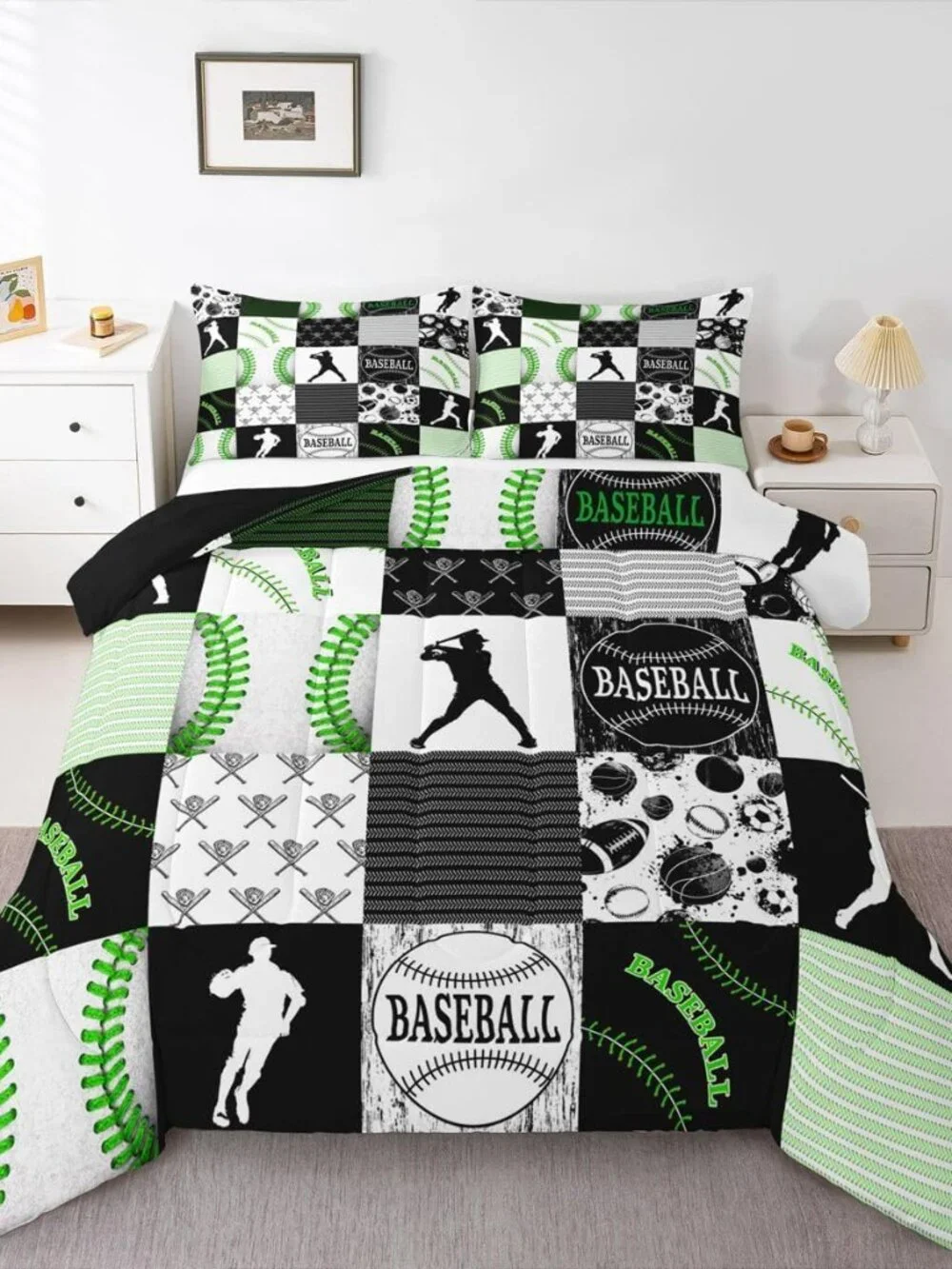 Boys Baseball Bedding Set Full,Kids Softball All Season Comforter Set Ultra Warm